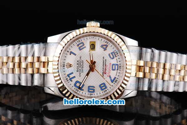 Rolex Datejust Oyster Perpetual Automatic Movement Two Tone with Gold Bezel,Light Grey Dial and Blue Number Marking - Click Image to Close